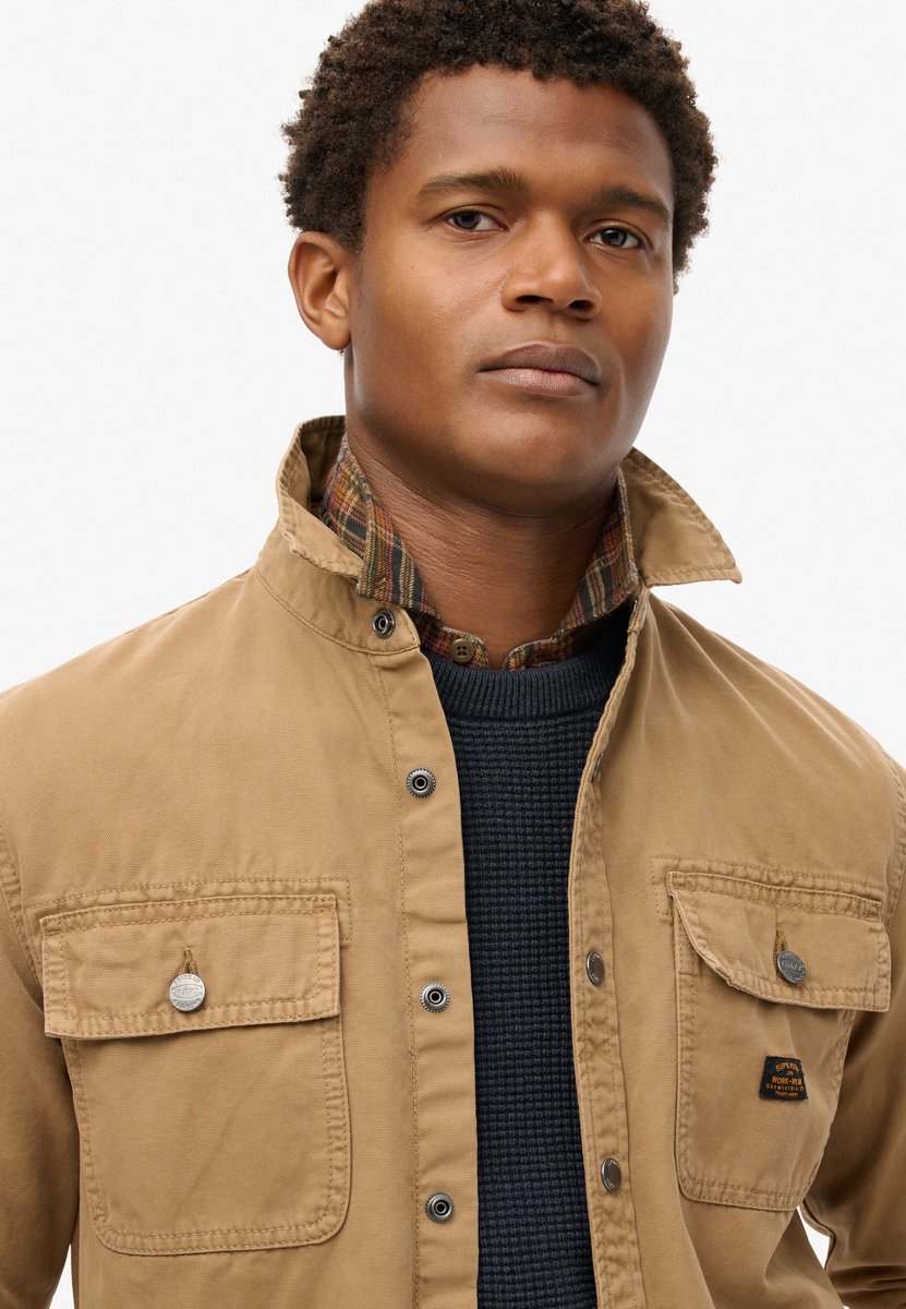 Superdry Canvas Workwear overshirt van biologisch katoen Heren Lange mouwen shirts Bruin