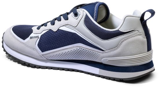 Lichtgrijze en marineblauwe Sparco S-Road sneaker, gezien vanaf de achterkant.