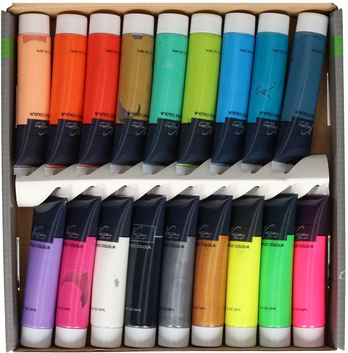 Acrylverf Set 18pcs - Hobbyverf - Basiskleuren - Neon Verf - Metallic Verf - Acrylverf Tubes - 36ml per tube - Schilderen voor kinderen en volwassenen - Acrylverf goud — afbeelding 2
