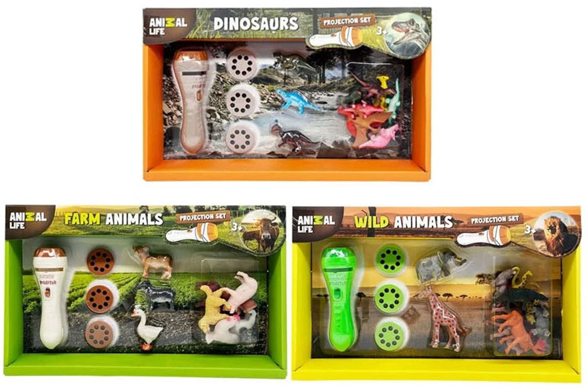 Projectorset dieren educatief speelgoed met 24 dia's en 3 discs.