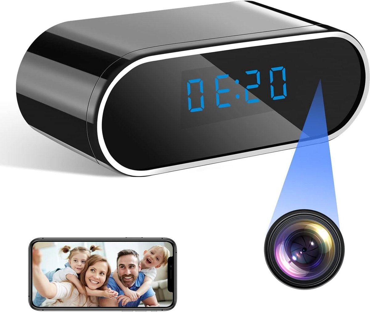 2.4 & 5G verborgen camera wifi 120° klok spionagecamera met nachtzicht en bewegingsdetectie