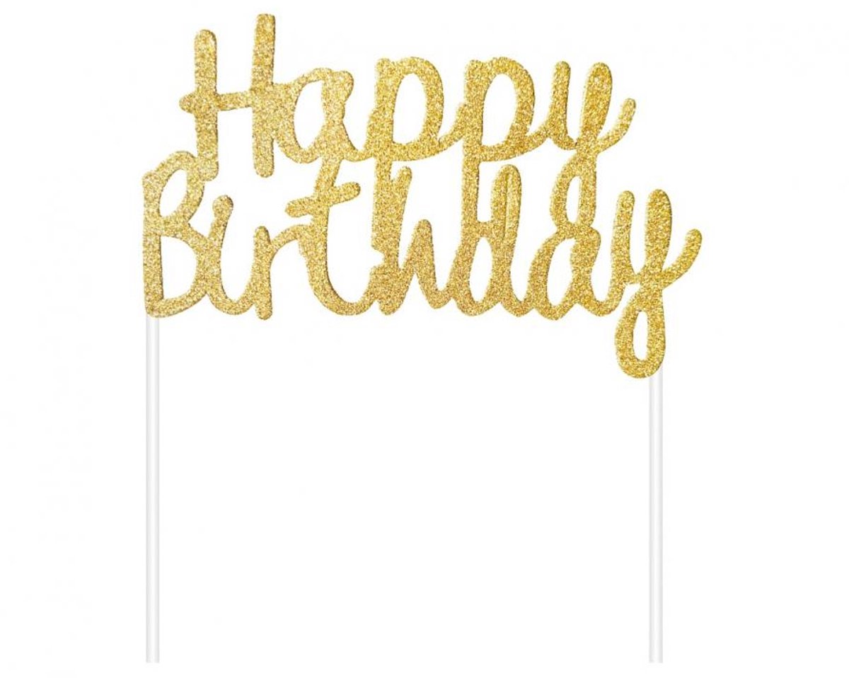 Taarttopper Happy Birthday glittergoud | 11 x 14 cm