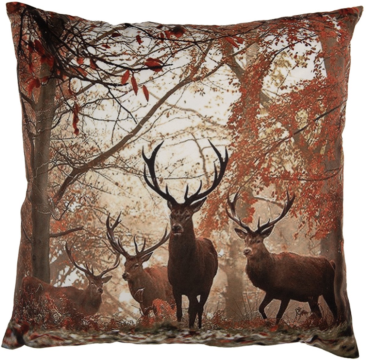 Clayre & Eef Kussenhoes Overig 45x45 cm Bruin Polyester Hert Herfst decoratie