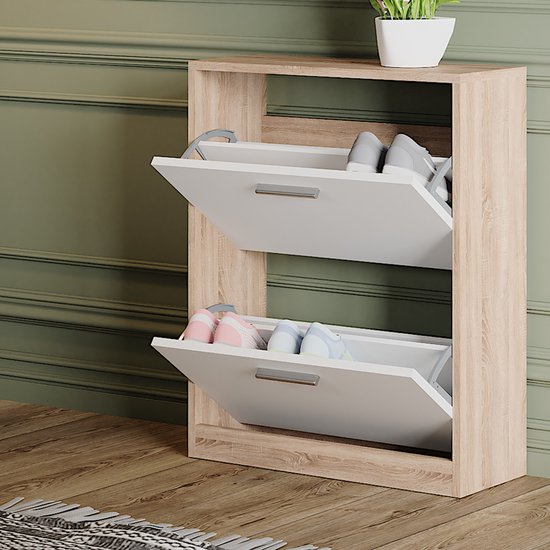 Meuble à chaussures Vicco Gizmo – 59 x 72,5 cm 2 compartiments Wit/Sonoma 2 compartiments