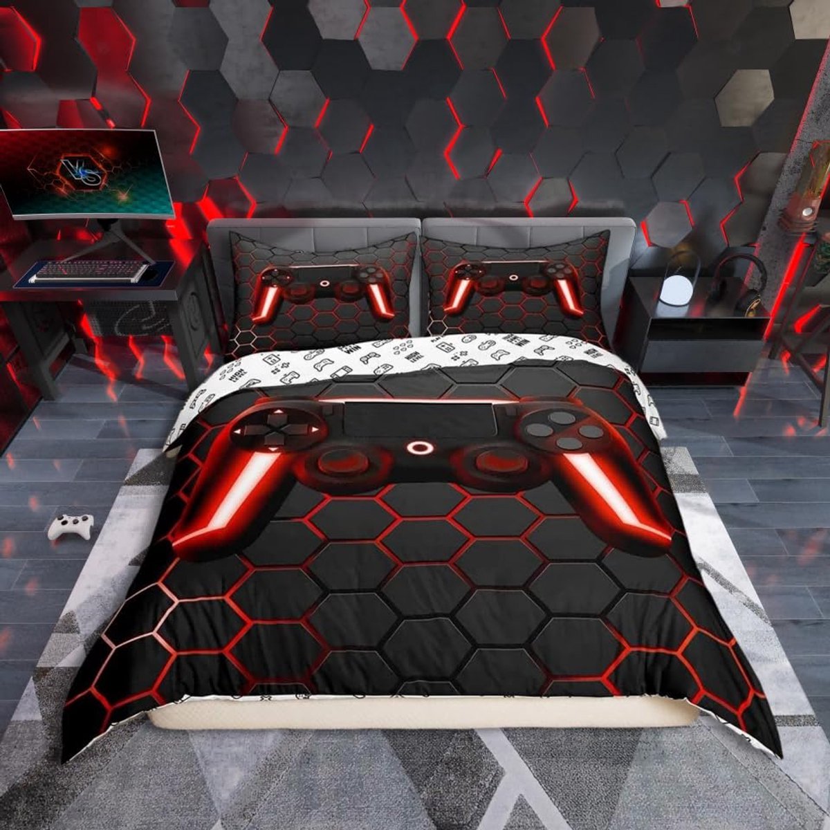 Unyqoos Gamer Bedlinnen Set voor Jongens met Gamepad Controller Motief in Geometrisch Ontwerp kleur 10