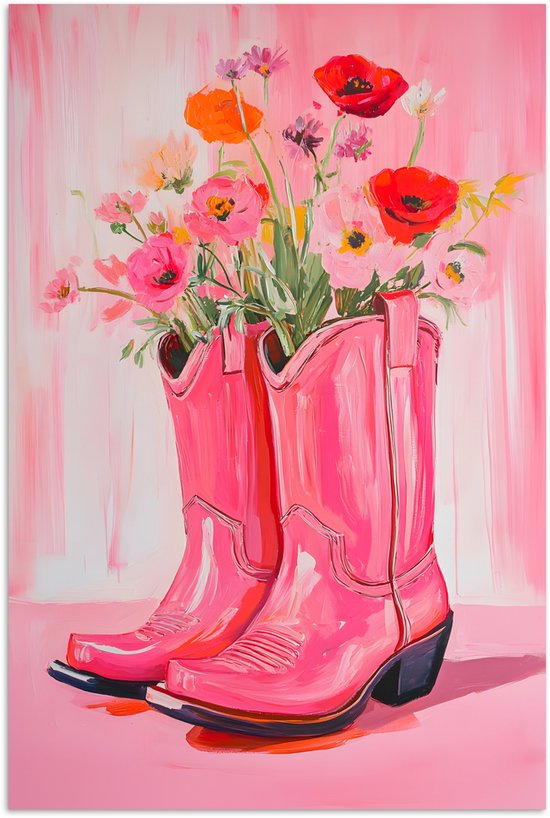 Poster 40x60 cm - Roze - Bloemen - Cowboy - Posters - Kamer decoratie - Wanddecoratie woonkamer - Muurdecoratie slaapkamer