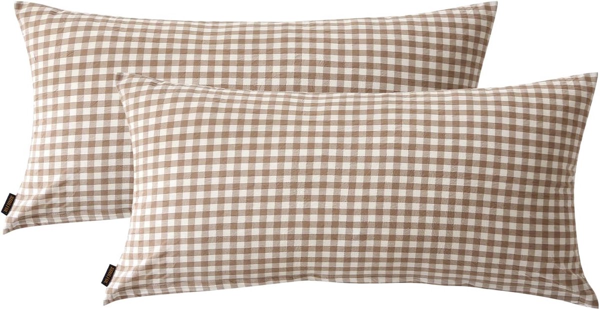 Ibenzoa Zachte Katoenen Kussenslopen 40x80 cm met Stijlvol Ruitmotief en Verdisde Ritssluiting beige