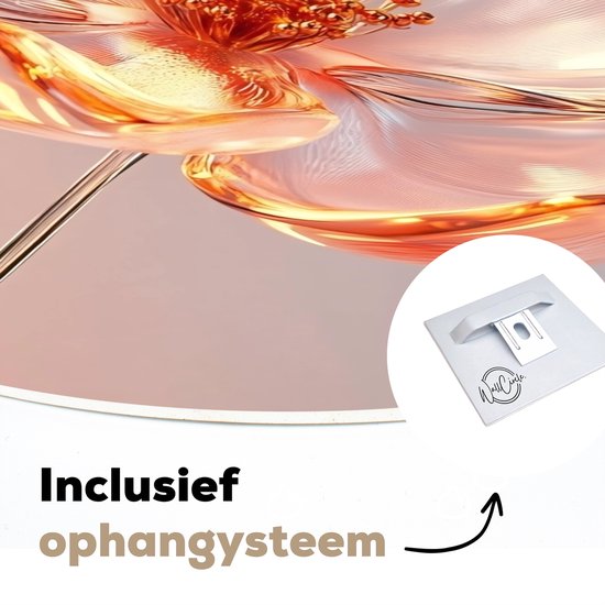 WallCircle® Cercle Mural 60x60 cm - Cercle Mural en Verres - Bloem - Rose - Décoration murale salon - Décoration murale chambre - Accessoires de décoration de chambre - Tableaux ronds