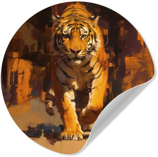 WallCircle® - Papier peint cercle 50x50 cm - Stickers muraux Tigre - Peint - Oranje - Coups de pinceau - Cercle mural salon - Cercle mural chambre - Décoration de chambre autocollante - Accessoires de Décoration murale