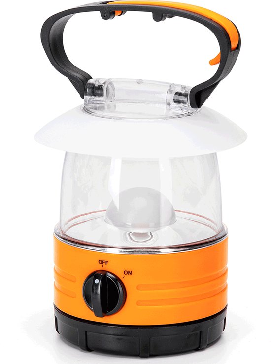 Noodlamp met Ophanghaak - LED Tentlamp op Batterijen (exclusief) - Daglichtwit licht - Oranje body - Camping & Noodverlichting