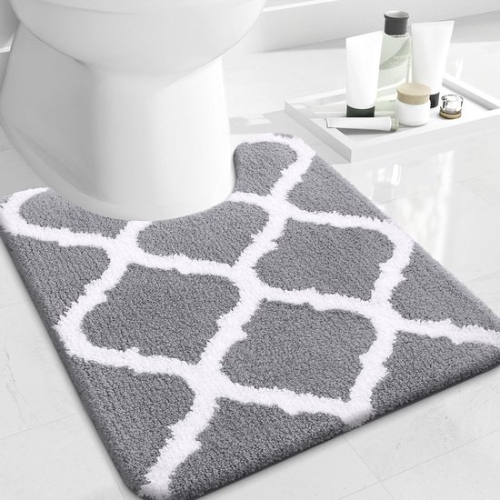 OLANLY Set van 2 luxe badmatten van zachte en absorberende microvezel, U-vormige toiletmat, antislip, machinewasbaar, badmat voor badkamer (61 x 40,6 cm 61