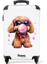 Bol.com NoBoringSuitcases.com® - Kinderkoffer meisje - Kindertrolley meisjes - Bruine hond met roze bril en kauwgombal - Handbag... aanbieding
