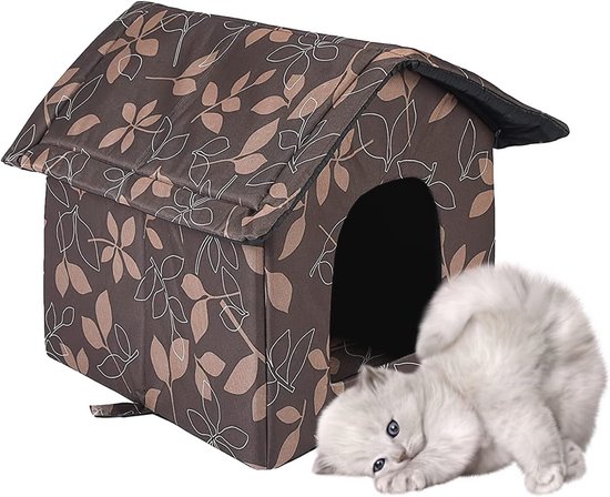 Weerbestendig buitenkattenhuis, groot wildkattenhuis voor de winter, opvouwbare buitenkattenbeschutting voor de winter met deur en zachte mat, eenvoudig te monteren