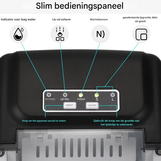 Ijsmachine - Aanrechtmodel - Voor snel ijs maken, 9 blokjes in 6 minuten - Zelfreinigende elektrische compacte drinkbare ijsmachine - 1,2 liter van Merkloos — afbeelding 4