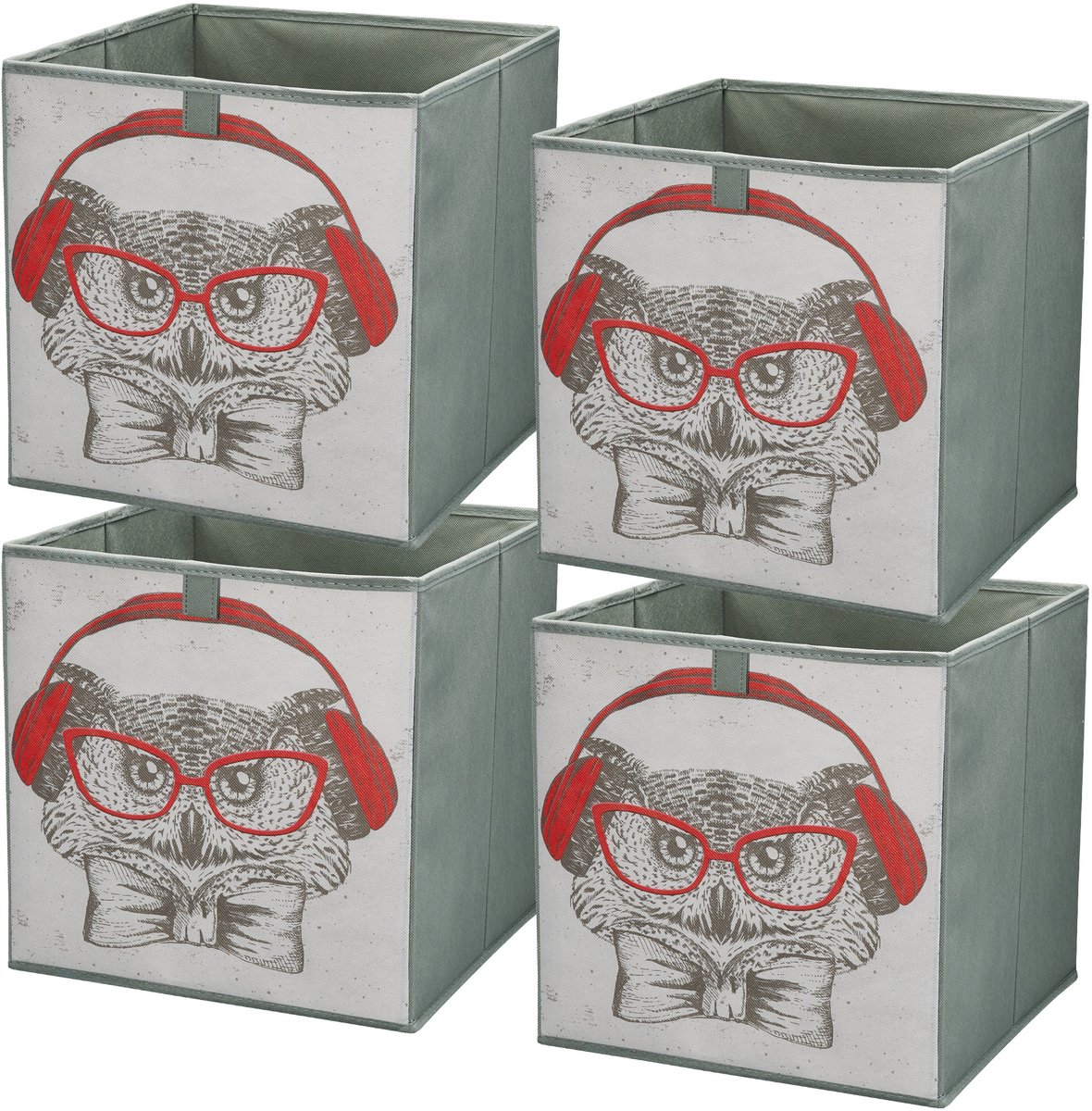 LAVITA® Opbergmand Textiel - 31x31x31 Uil 4 Stuks. - Opbergbox Kast Organizer Opbergdoos - Kastlade Verdeler Voor Kleding Ondergoed Badkamer Kledingkast - Vouwdoos Stoffen Doos Opbergdozen