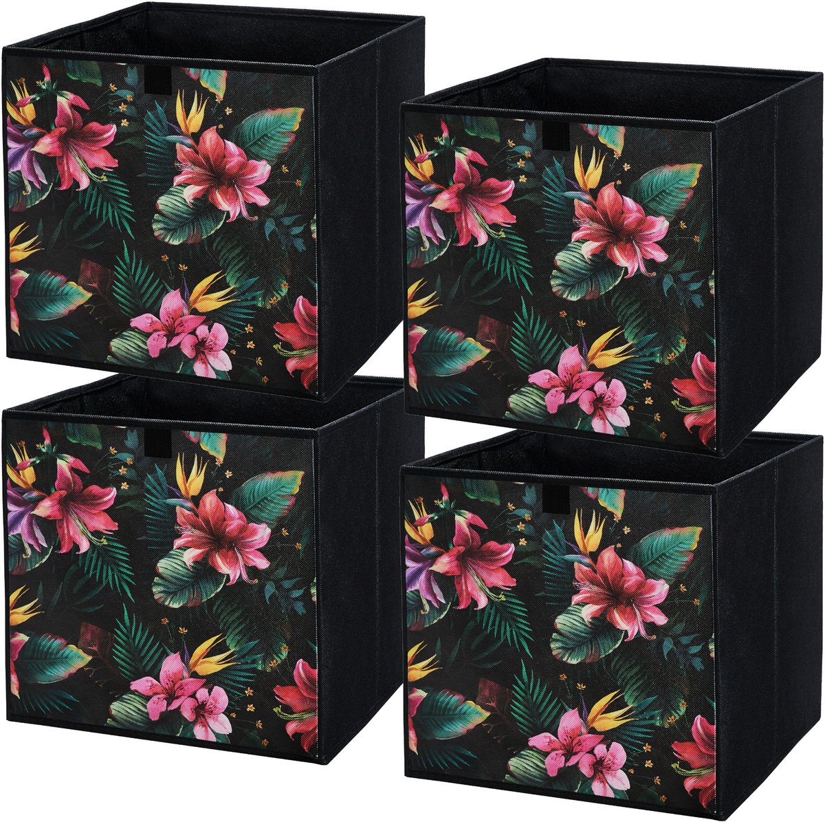 LAVITA Opbergmand textiel 31x31x31 Bloemen 4 stuks - Opvouwbare stoffen opbergbox en kast organizer voor kleding