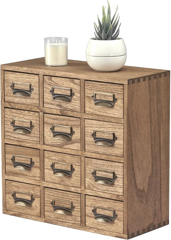 KIRIGEN Houten opbergladeenheden, desktop-organizer, mini-ladekast, vintage kast, 6 laden met metalen handgrepen voor koffie, thee en sieraden, donkerbruin (4D6C-DBR