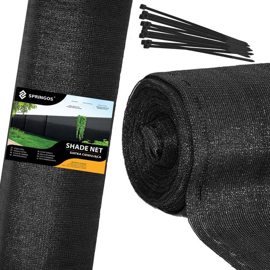 Filet de rupture visible Springos | Tissu de vue | Filet de confidentialité | Voile d'ombrage | Rouleau 1,5 x 10 m | 90 % d'ombre | 140g/m² | Noir