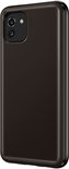 Zijkant van een zwart Samsung Galaxy A03 hoesje, helder met zwarte rand.