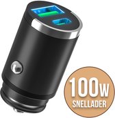 YSONIC Auto Oplader - Universele Duo Snel Lader - USB C & A - Adapter - Type C Sigarettenaansteker Stekker - Tot 100W Fast Charge Geschikt voor Apple iPad iPhone 16 - 15 - Air - Pro Max - Samsung S25 - S24 - A56 - A36 - Plus - Ultra - Zwart