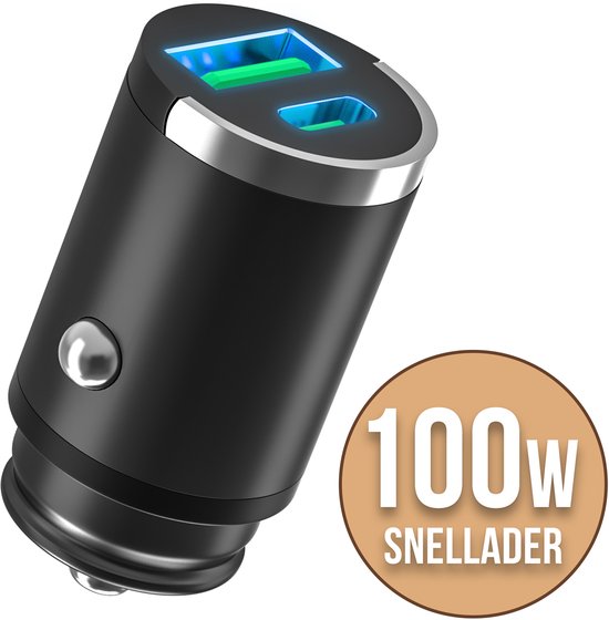 YSONIC Auto Oplader - Universele Duo Snel Lader - USB C & A - Adapter - Type C Sigarettenaansteker Stekker - Tot 100W Fast Charge Geschikt voor Apple iPad iPhone 16 - 15 - Air - Pro Max - Samsung S25 - S24 - A56 - A36 - Plus - Ultra - Zwart