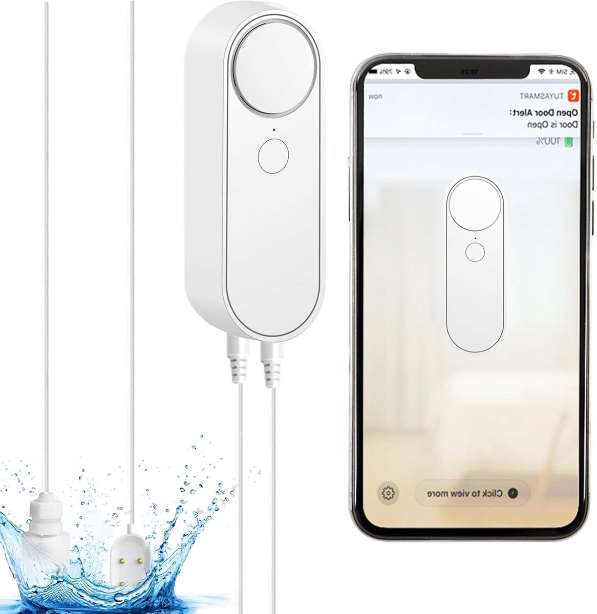 Water Leak Detector 2-in-1 WiFi Water Sensor Alarm with Remote Control Monitoring for Smart Home Kitchens