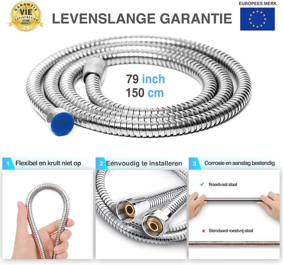 Oupukle doucheslang 2,5 m roestvrij staal, flexibel universele doucheslang met premium dubbele messing kop, extra lange doucheslang 250 cm anti-draaien, anti-knikken