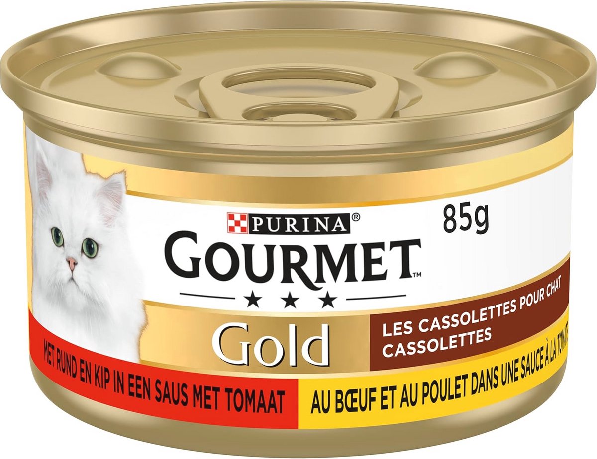 Rund en Kip Natvoer voor Katten in Saus met Tomaat - 24 Blikjes van 85g