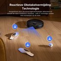 Zwarte robotstofzuiger ontwijkt pantoffels en bal met gestructureerde lichttechnologie.