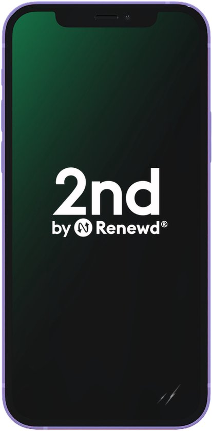 Paarse iPhone 12 Mini met donkergroen scherm.
