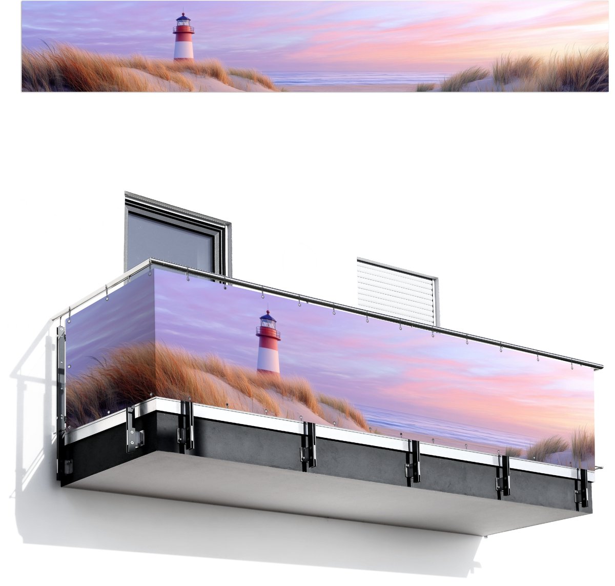 Balkonscherm 500x75 cm - Balkonposter Vuurtoren - Duinen - Zonsondergang - Balkon scherm d