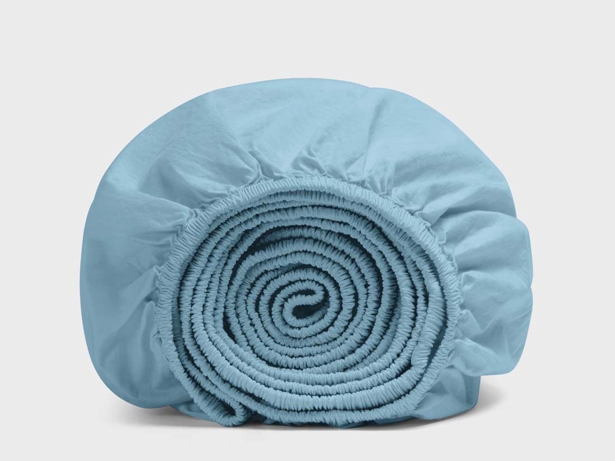 Yumeko hoeslaken percal katoen blauw 160x200x30 - Bio, eco & fairtrade