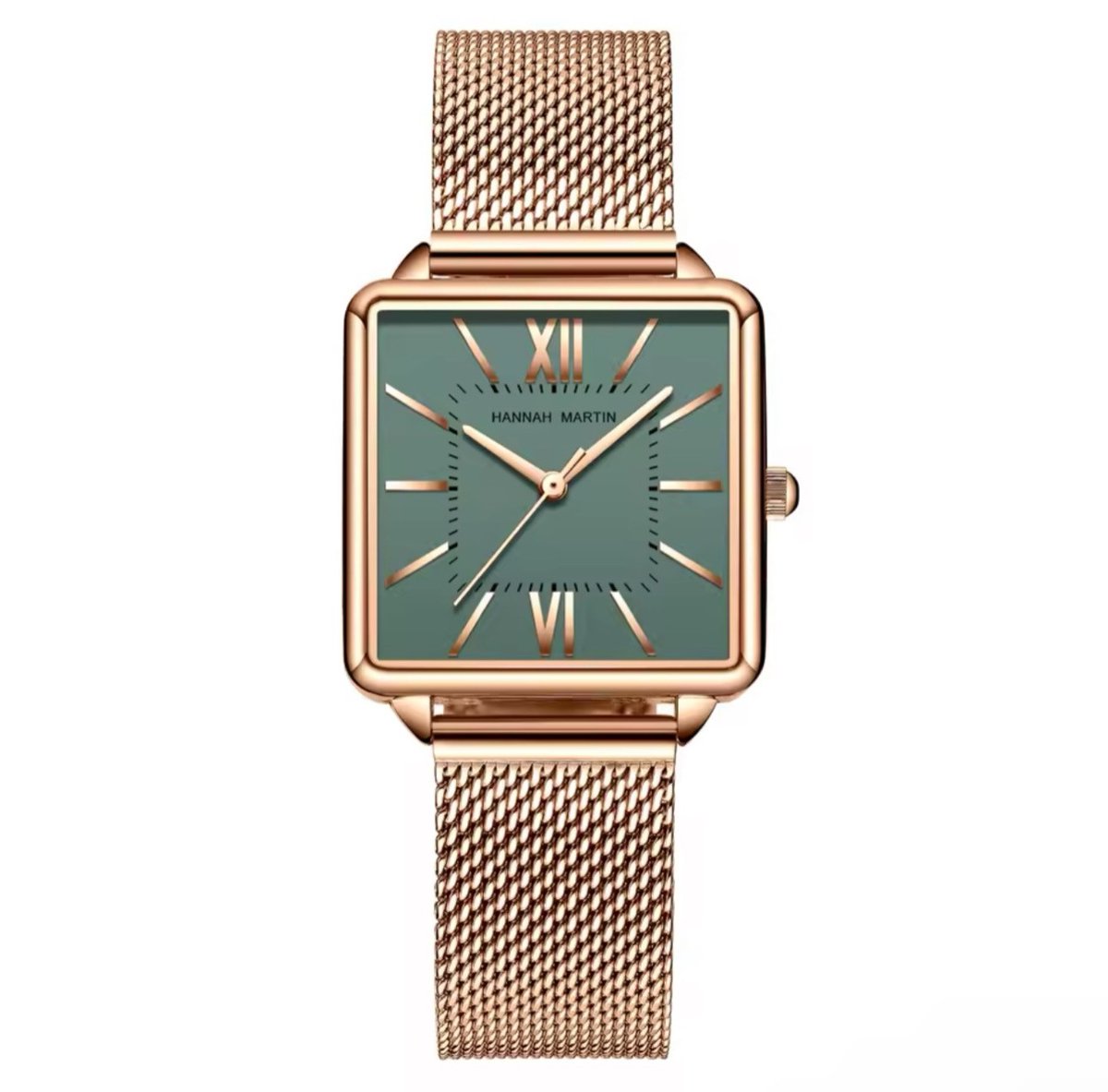 Hannah Martin Elegante Horloge Vierkant | Rosékleurig | Groen Wijzerplaat | Dames Horloges | Elegante Horloges | Horloges 2025 | Cadeau | Dames Sieraden |