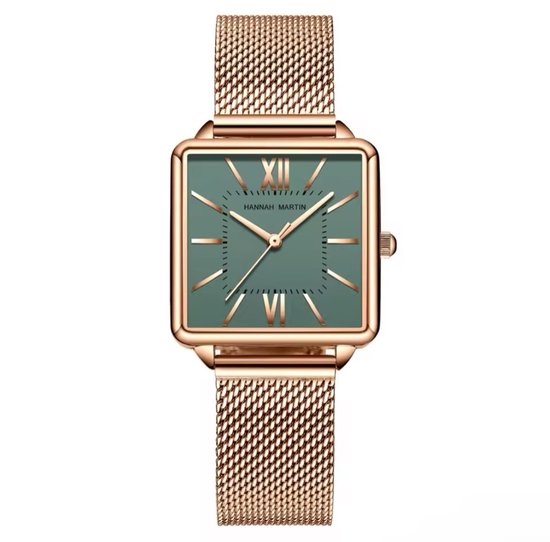 Montre carrée élégante Hannah Martin | Rosé | Cadran vert | Montres femme | Montres élégantes | Montres 2025 | Cadeau | Bijoux pour femmes |