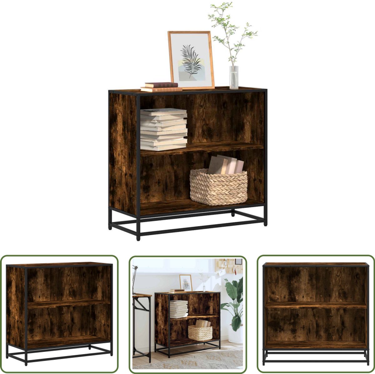 vidaXL Houten Boekenkast - Boekenkast - Boekenkast 80,5x35x76 cm bewerkt hout gerookt eikenkleurig - Industrieel Boekenrek - Opbergkast - Tv Stand