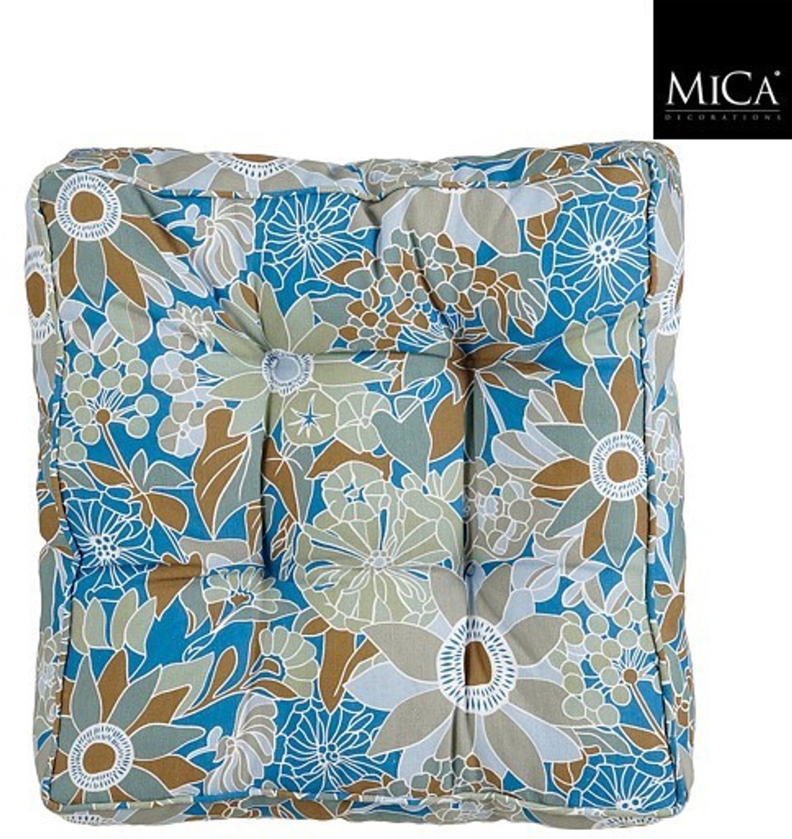 Mica Decorations Fleur Matras kussen - 47 x 47 x 10cm - Blauw