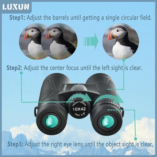 LUXUN 12x50 verrekijker voor volwassenen, lange afstand, HD-verrekijker voor volwassenen met smartphone-adapter, verrekijker voor jacht, vogels kijken, sterrenkijken, wandelen, camouflage gecoat