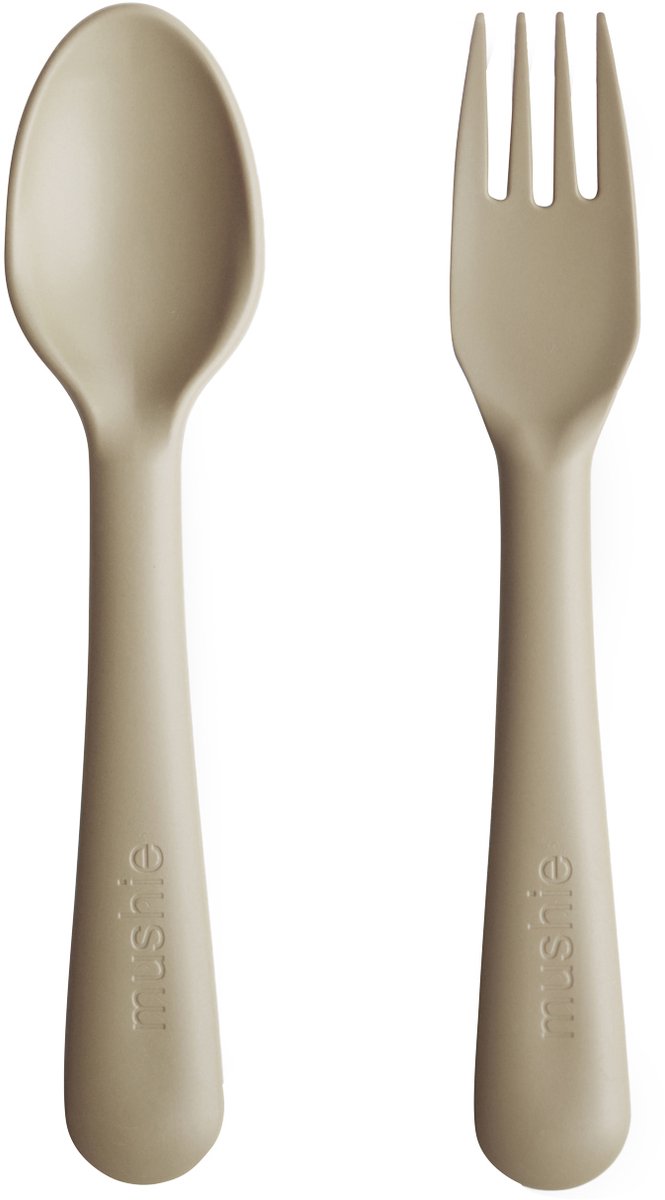 Goedkoopste Mushie - Kinderservies Vork & Lepel - Bestek - Vanilla