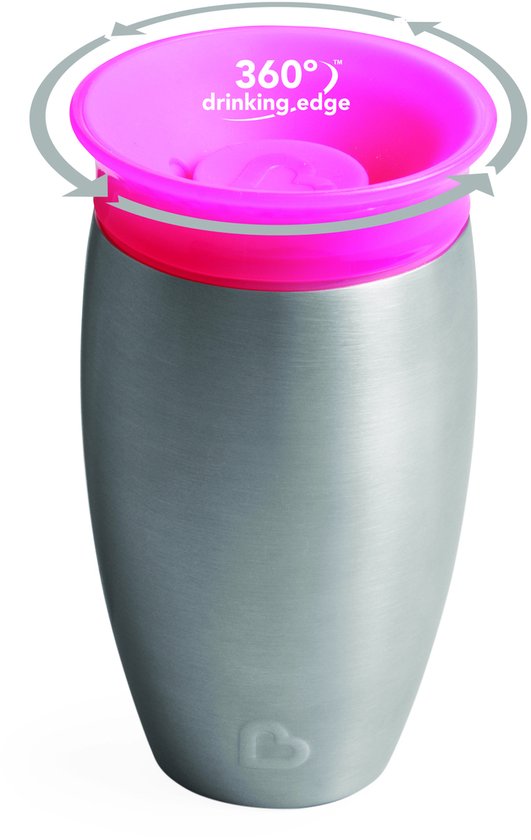 Munchkin Roestvrijstalen Drinkbeker - Miracle® 360° Sippy Cup - Koelt tot 10 uur - Anti-Lek Drinkbeker - 266ml - Roze - Vanaf 12 Maanden van Munchkin — afbeelding 5