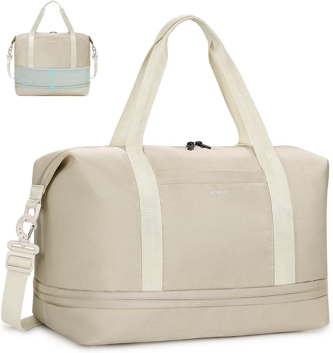 Ruime Handbagage Tas 40x20x25 cm – Uitbreidbare Waterdichte Weekendtas met Verwijderbare Natzak – Gerecycled PET Sporttas