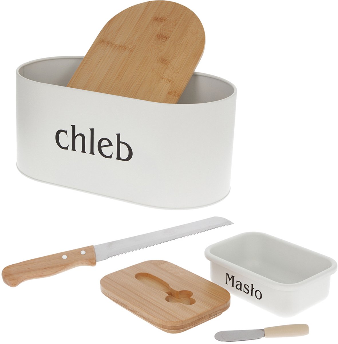 Broodtrommel Set met Boterdoos en Broodmes - Wit Bamboe