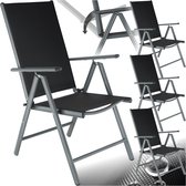 tectake®- Tuinklapstoel – Verstelbare Hoge Rugleuning, Opklapbaar en Lichtgewicht – Gecoat Aluminium Frame met Synthetisch Gaas – Set van 4 Stoelen - antraciet - zwart