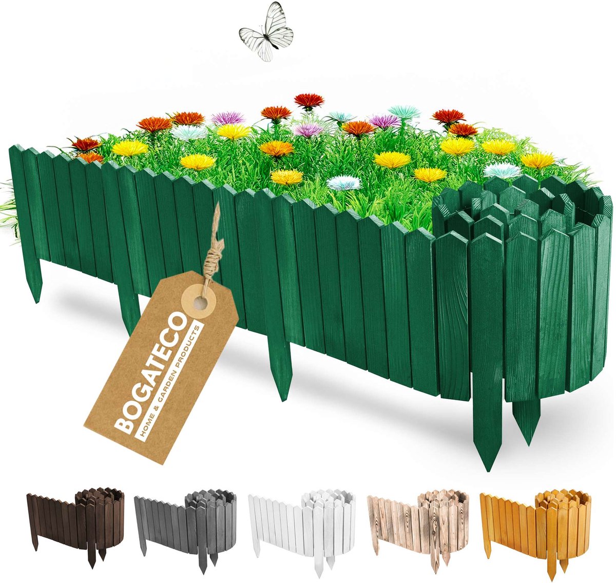 BOGATECO | Houten schutting voor randen | Houten strips | Rolhek 30 cm hoog x 200 cm lang | Houten hek | Palissadehek Ideaal als border of pad | Groente