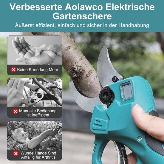 Professionele elektrische snoeischaar met 2 accu's - 40 mm takkenschaar voor tuin en boomgaard van Merkloos	 — afbeelding 3