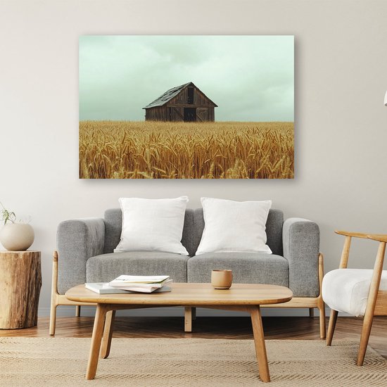 Vieille grange en bois en grain - Peinture grange - Peintures toile architecture - Réalisme - Décoration murale industrielle - Accessoires chambre - toile 70x50 cm