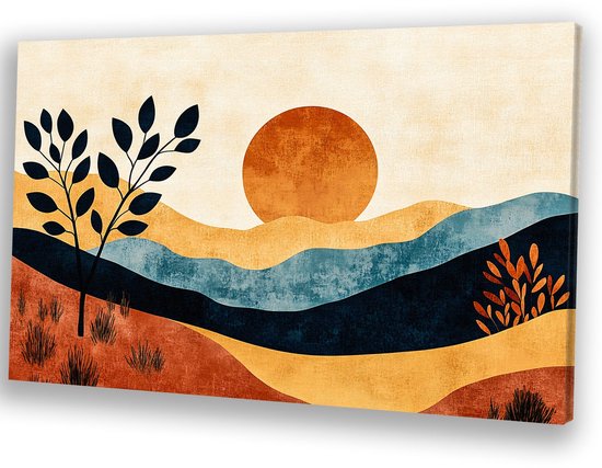 Paysage abstrait aux couleurs chaudes - Toile coucher de soleil - Art mural paysage - Art abstrait - Décoration murale murale campagne - Peintures et posters - Toile 90x60 cm