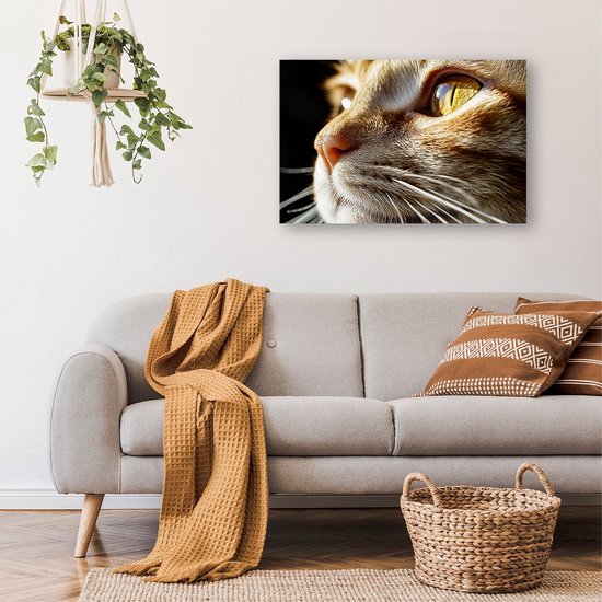 Oeil de chat détaillé en gros plan - Peinture de chat - Œuvre d'art animalier - Hyperréalisme - Décoration d'intérieur - Décoration murale de salon - Toile 120x80 cm