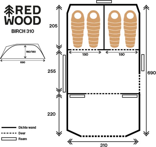 Redwood Birch 310 TC Tent - Familie Tunnel Tent 4-persoons - Beige van Redwood — afbeelding 4