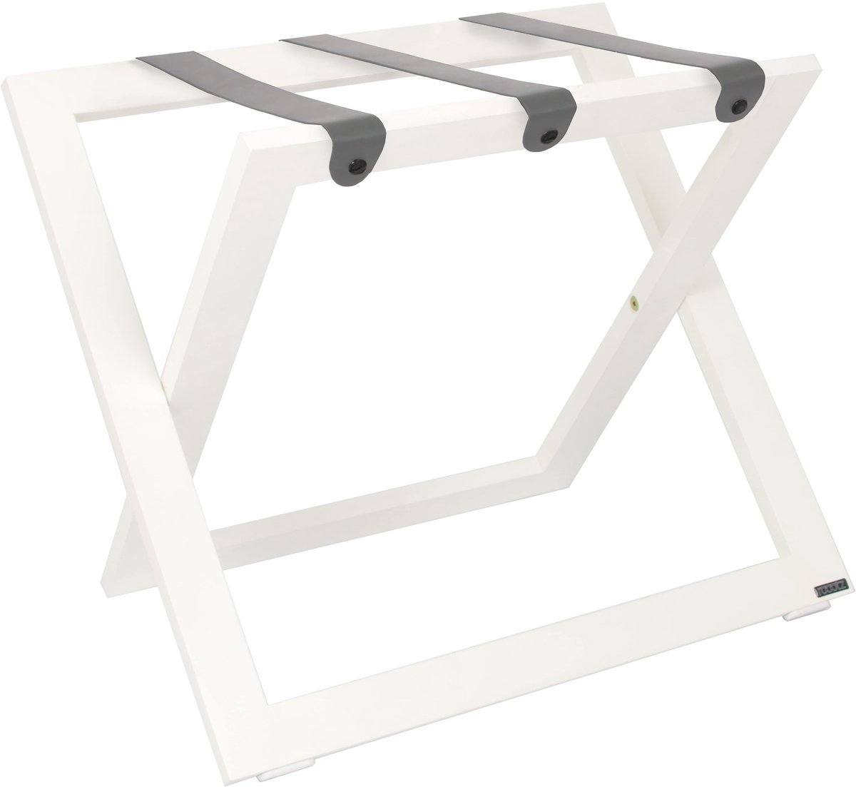 Kofferrek Roootz Compact | Wit beukenhout met Taupe Grijze Leren banden | Inklapbaar | Compact