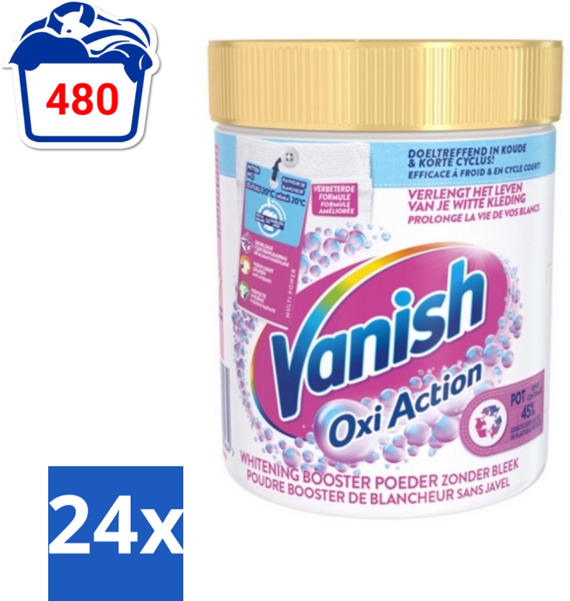 24 x Vanish Oxi Action - Vlekkenverwijderaar - Wasbooster - Zonder Bleek - Witte Was - 530 Gram - Vlekkenverwijderaar - Wasbooster - Witte Was - Vlekken Verwijderen - Wasverzachter